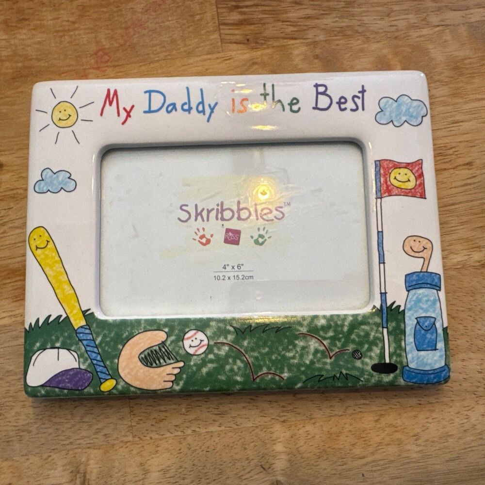 Vintage Russ  "my daddy is the best" ceramic golf baseball Picture Frame